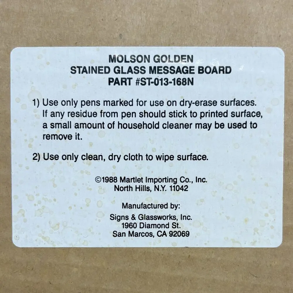 Vintage 1988 Stained Glass Dry Erase Message Board Bar Sign